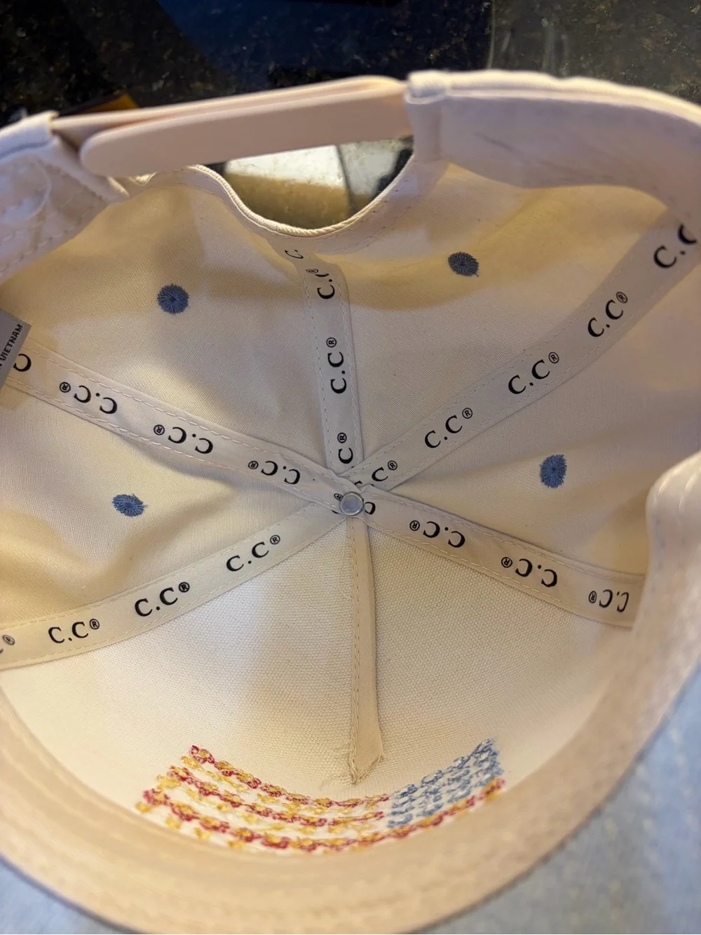 Cream Baseball Cap with Embroidered American Flag